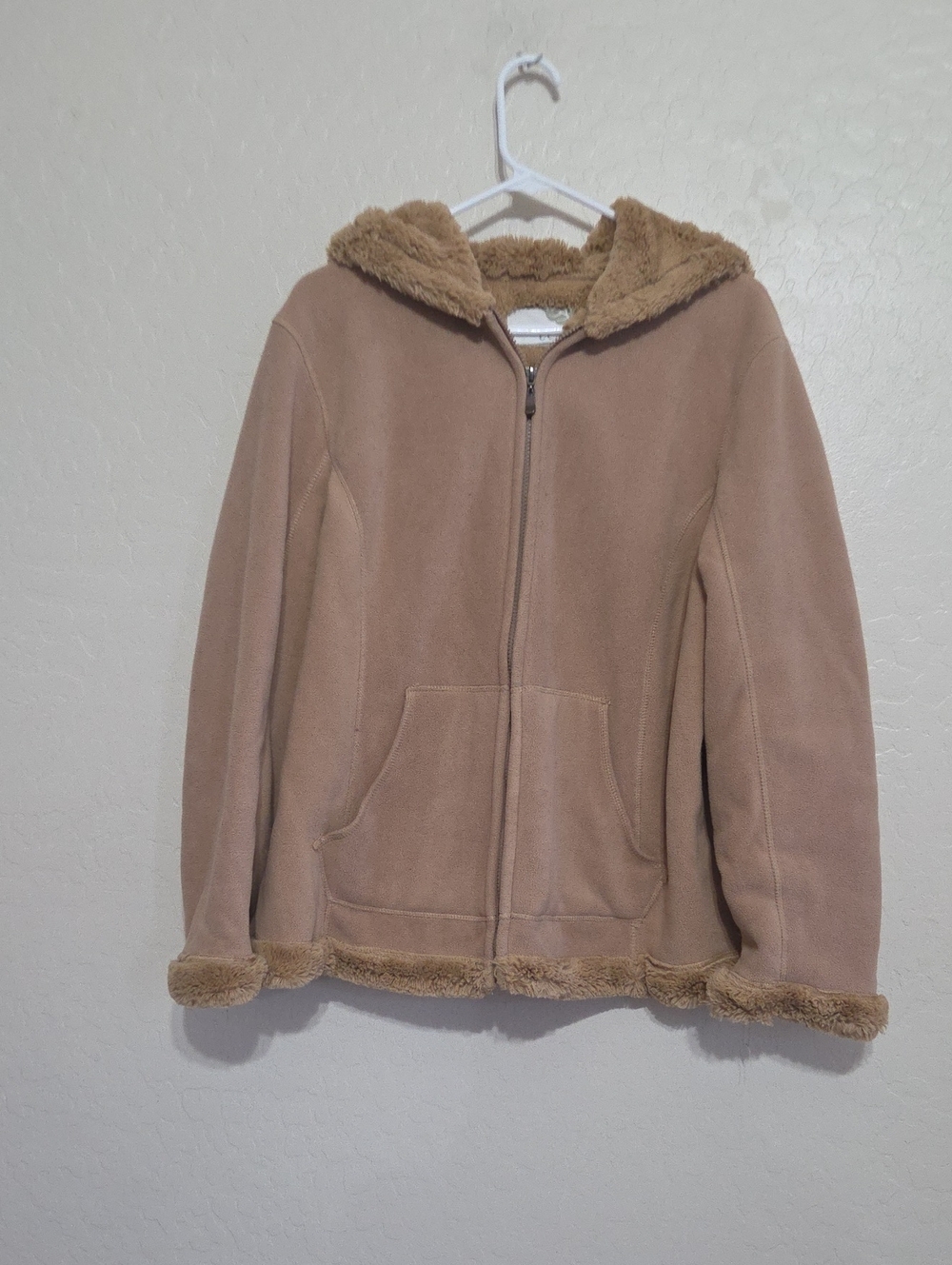 GreenTea Hooded Faux-fur Lined  Jacket in Beige/Tan